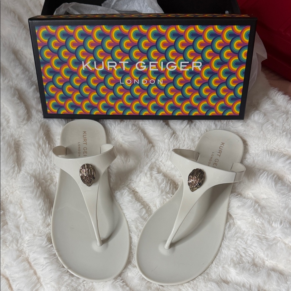 Kurt Geiger Cream Jelly Thong Sandals with Decorative Emblem